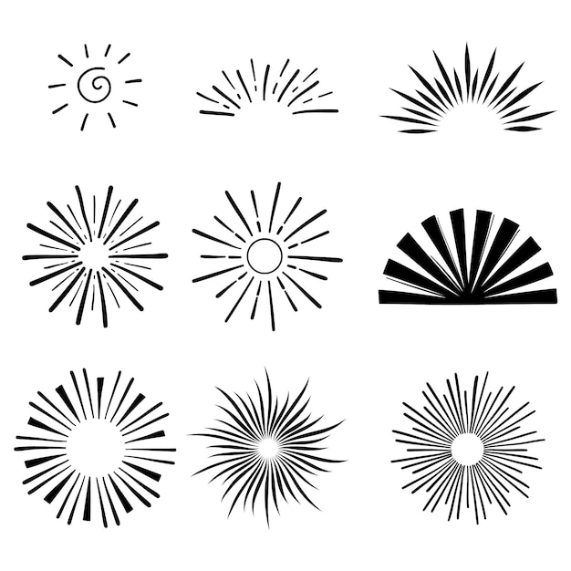 Vecteur gratuit gravure collection de sunbursts dessinés à la main