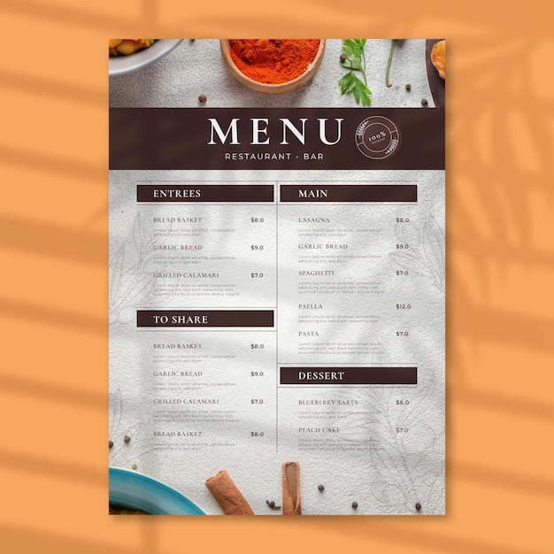 Gravure du menu du restaurant rustique