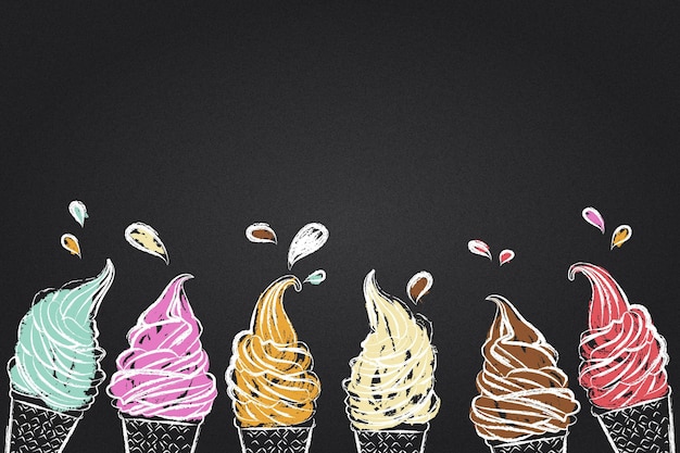 Gravure fond de tableau noir de crème glacée dessinés à la main