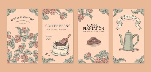 Gravure d'histoires instagram de plantation de café