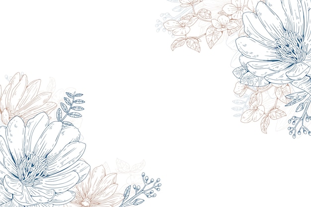 Gravure illustration de fleurs dessinées à la main
