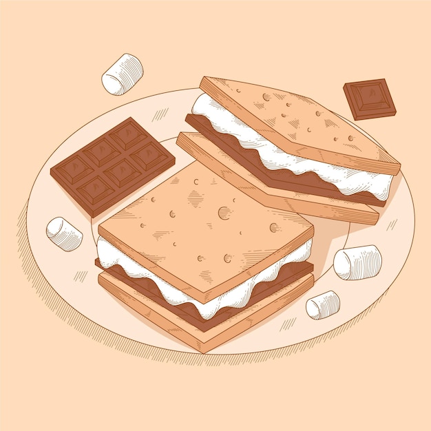 Gravure S'more Illustration Dessinée à La Main