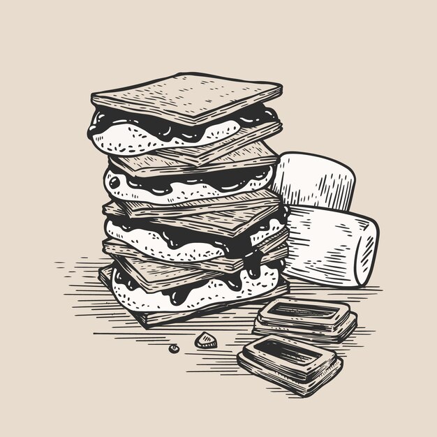 Gravure s'more illustration dessinée à la main