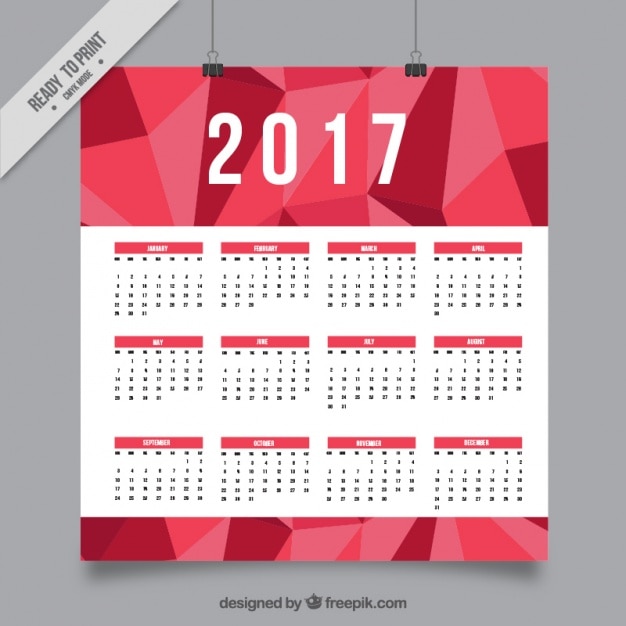 Great 2017 Calendrier Avec Des Formes Géométriques Dans Des Tons Rouges