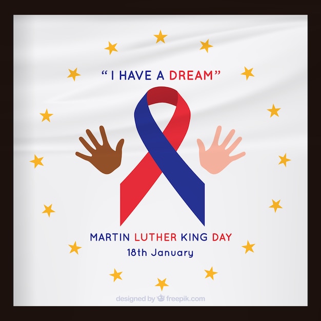 Vecteur gratuit great martin luther king day background avec un ruban rouge et bleu