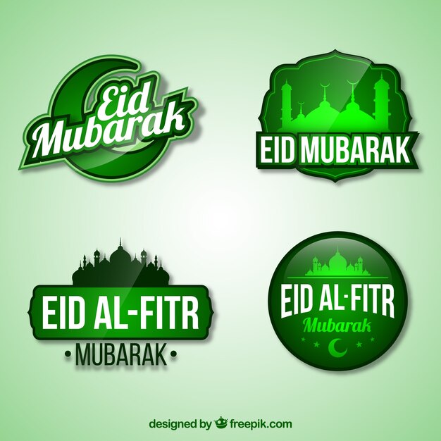 Vecteur gratuit green eid al fitr logo collection