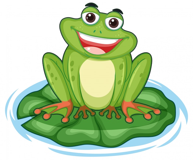 Vecteur gratuit grenouille heureuse avec grand sourire assis sur la feuille