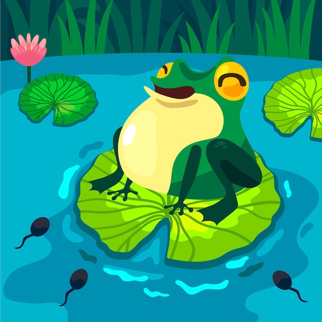 Vecteur gratuit grenouille plate avec illustration de grands yeux