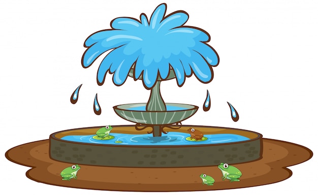 Grenouilles et fontaine sur fond blanc