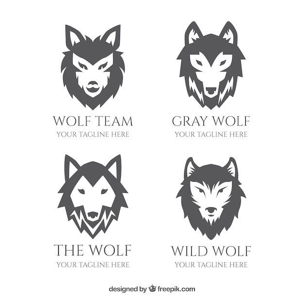 Greyscale Flat Design Loup Logo Collectio