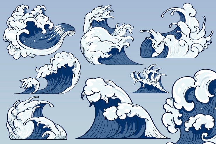 Vecteur gratuit le griffon japonais des vagues