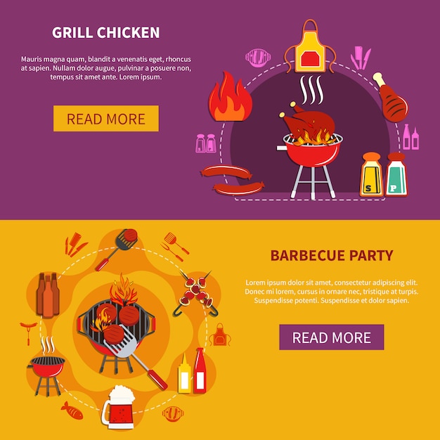 Grill Chiken On Barbecue Party Flat