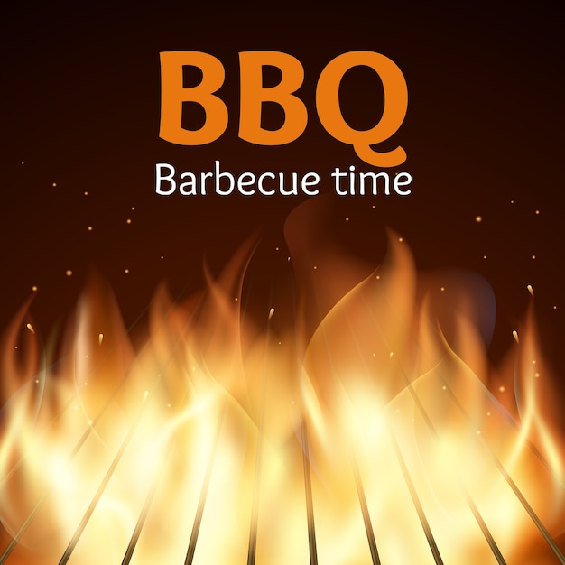 Grille avec feu. Affiche de barbecue. Flamme pour barbecue, cuisson grillée, illustration vectorielle