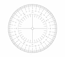 Vecteur gratuit grille de rapporteur circulaire pour mesurer les degrés échelle ronde de mesure division circulaire du mètre de 0 à 360 degrés