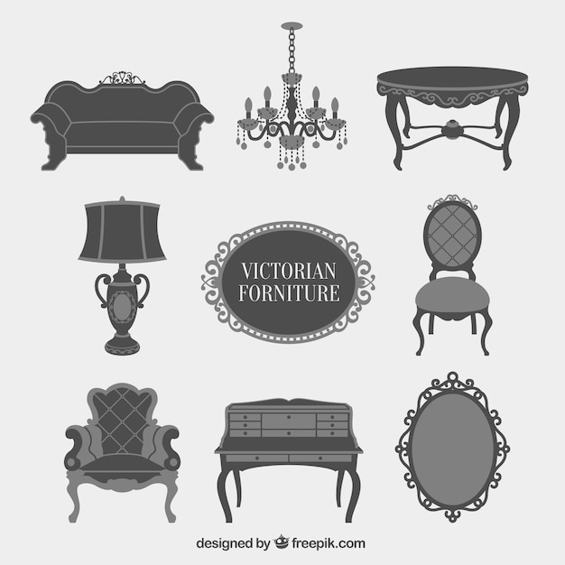 Vecteur gratuit gris victorienne meubles icons set