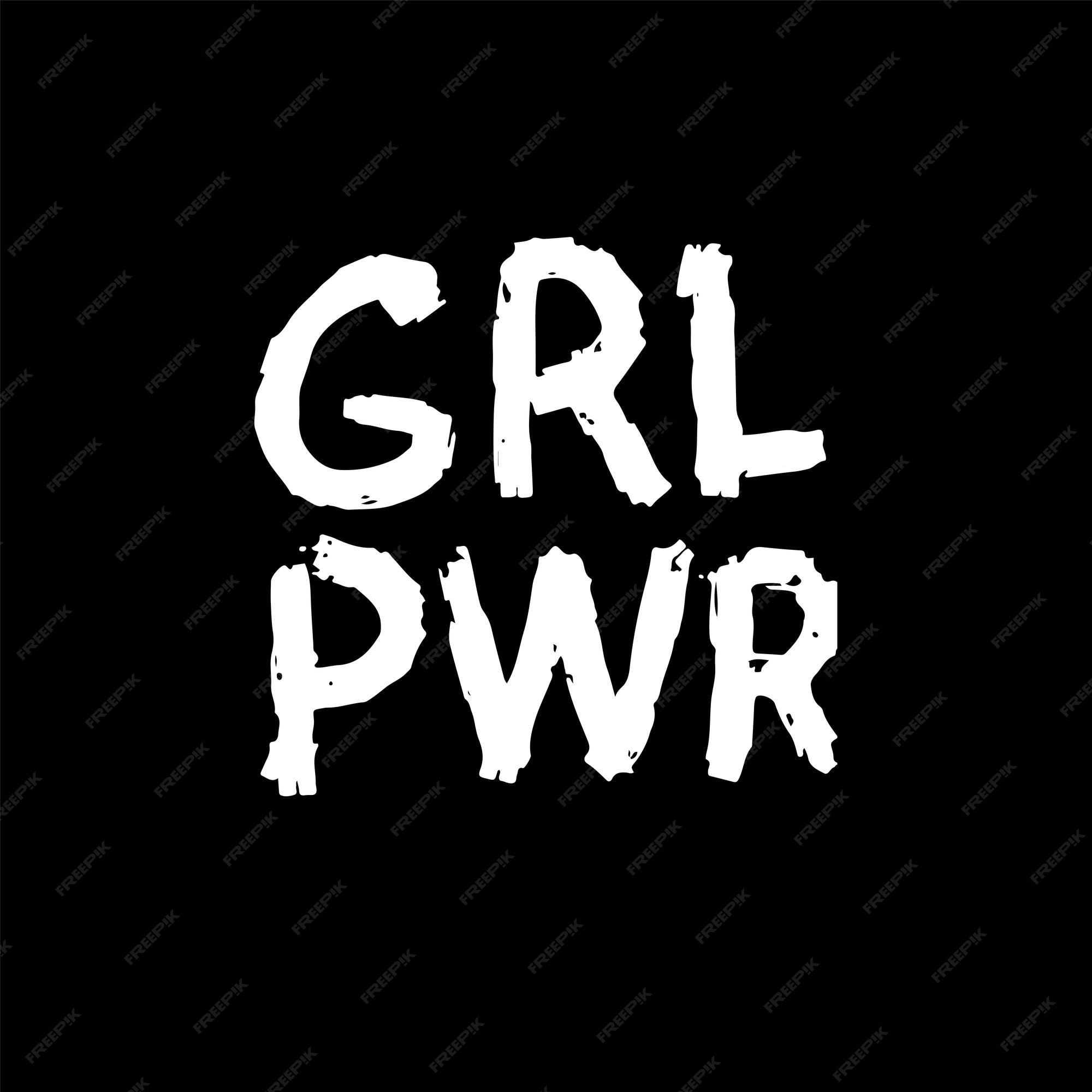 Grl Pwr Citation Courte Girl Power Mignon Main Dessin Illustration Sur Fond Noir Pour Brochure Imprimee Vecteur Premium