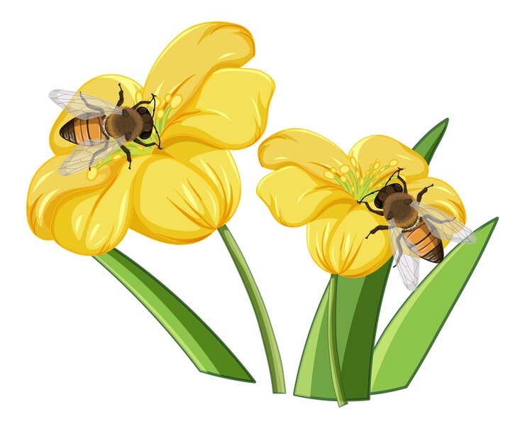 Vecteur gratuit gros plan d'abeille sur les fleurs