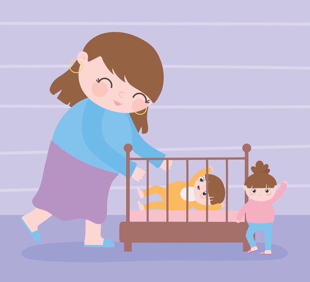 Personnage De Dessin Anime De Famille Papa Maman Et Mamie Vecteur Premium