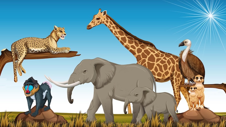 Vecteur gratuit groupe d & # 39; animaux sauvages africains dans la scène du zoo