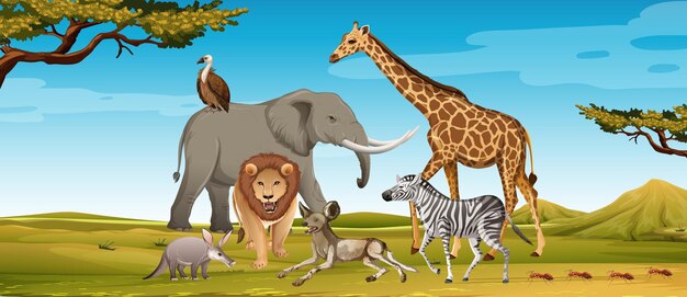 Groupe d'animaux sauvages africains dans la scène forestière