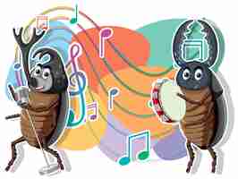 Vecteur gratuit groupe de coléoptères jouant de la musique ensemble
