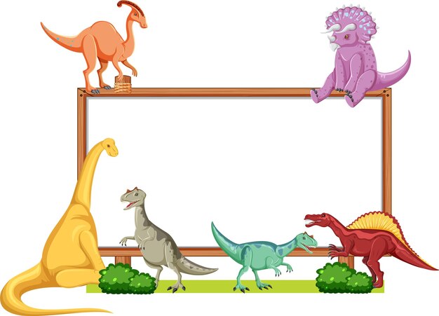 Groupe de dinosaures autour de bord sur fond blanc