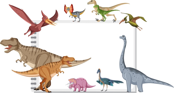 Vecteur gratuit groupe de dinosaures autour de note sur fond blanc
