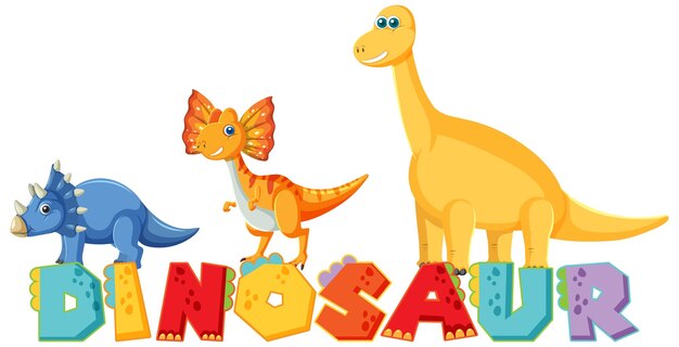 Groupe de dinosaures mignons avec logo de mot dinosaure