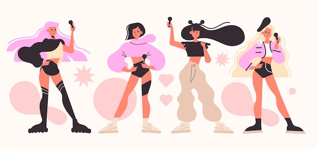 Vecteur gratuit groupe de filles k-pop illustré