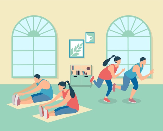 Vecteur gratuit groupe de jeunes en bonne santé de personnes pratiquant le yoga. illustration vectorielle.