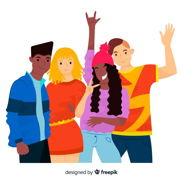 Vecteur gratuit groupe de jeunes posant pour une photo