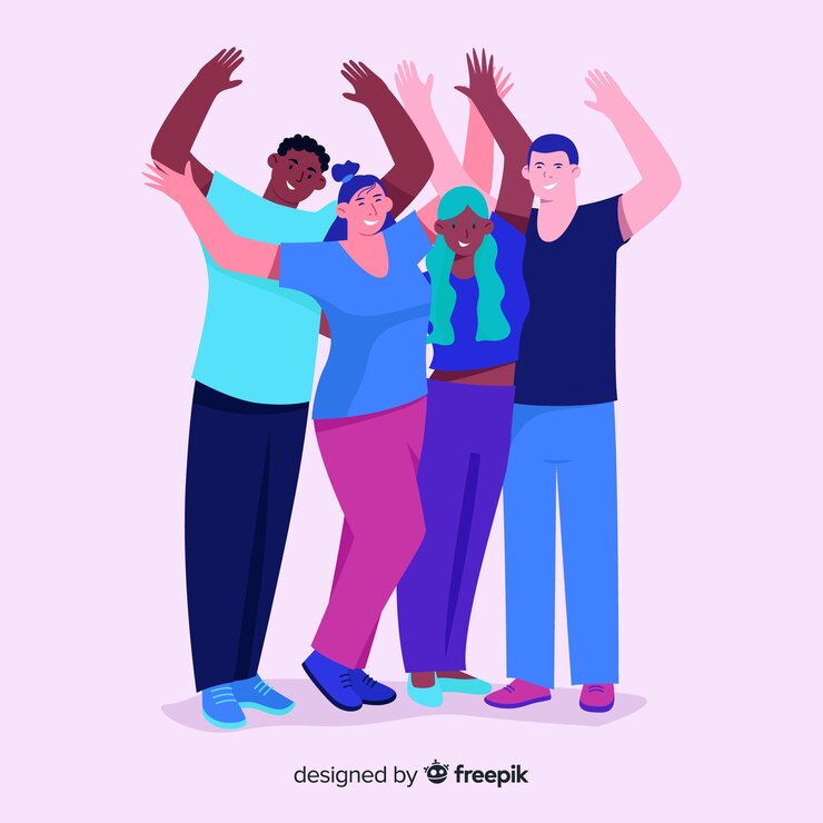 Vecteur gratuit groupe de jeunes posant pour une photo