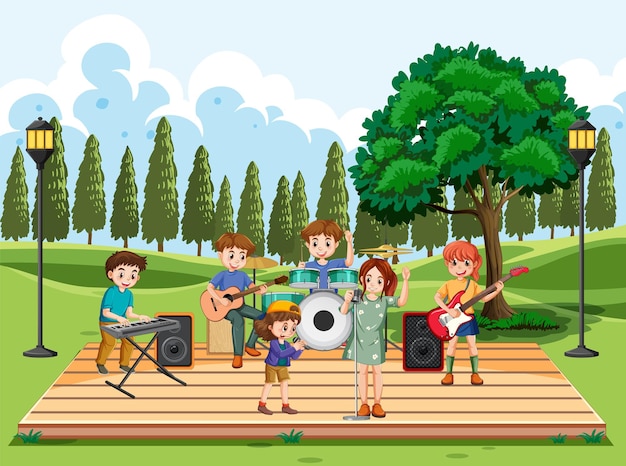 Groupe De Musique Pour Enfants Au Parc