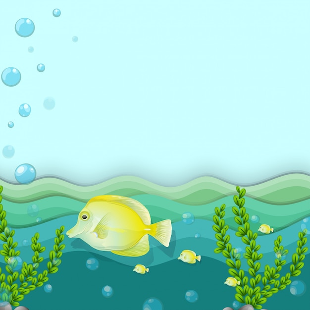 Vecteur gratuit un groupe de poissons jaunes sous la mer