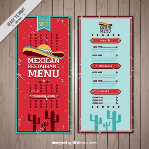 Vecteur gratuit grunge mexicain modèle de menu alimentaire