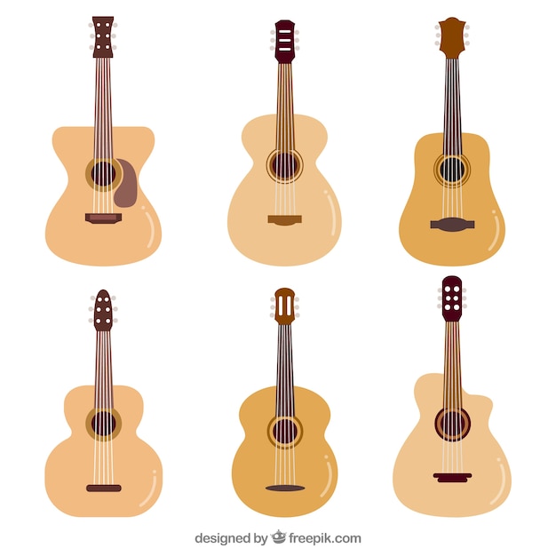 Vecteur gratuit guitares acoustiques en conception plate