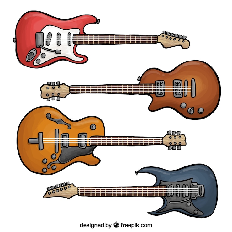 Vecteur gratuit des guitares électriques fantastiques en différentes couleurs