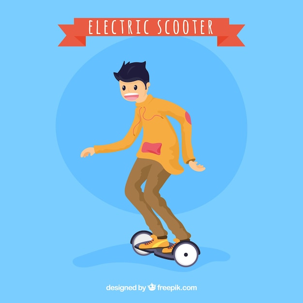 Vecteur gratuit guy moderne avec scooter électrique