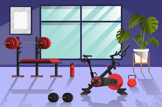 Vecteur gratuit gym à domicile avec différents éléments d'entraînement