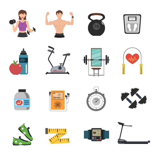 Vecteur gratuit gym icon flat set