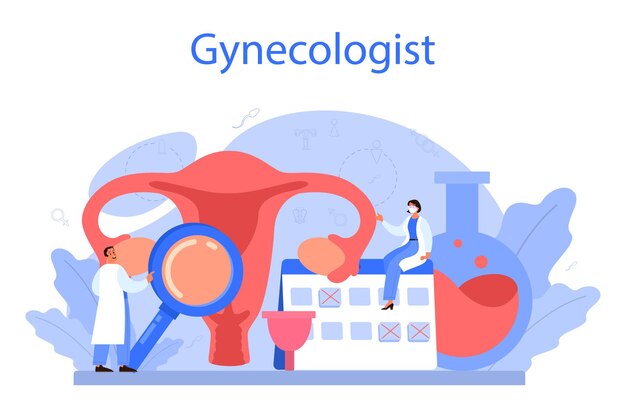 Gynécologue reproductologue et concept de santé des femmes Anatomie humaine ovaire et utérus Surveillance de la grossesse et traitement des maladies Illustration isolée en style cartoon