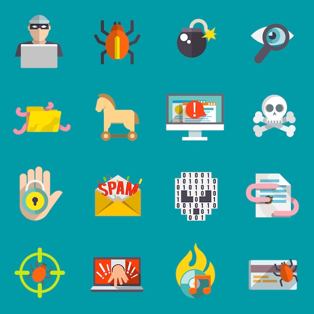 Vecteur gratuit hacker icons flat set