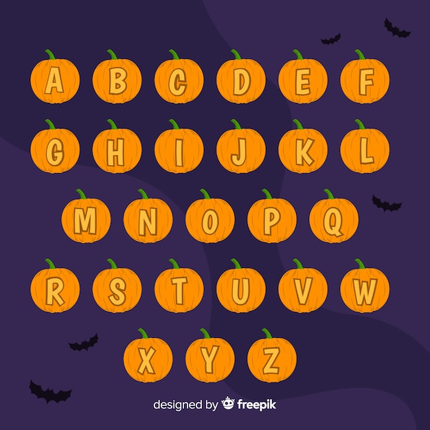 Halloween citrouille alphabet sur une nuit avec des chauves-souris