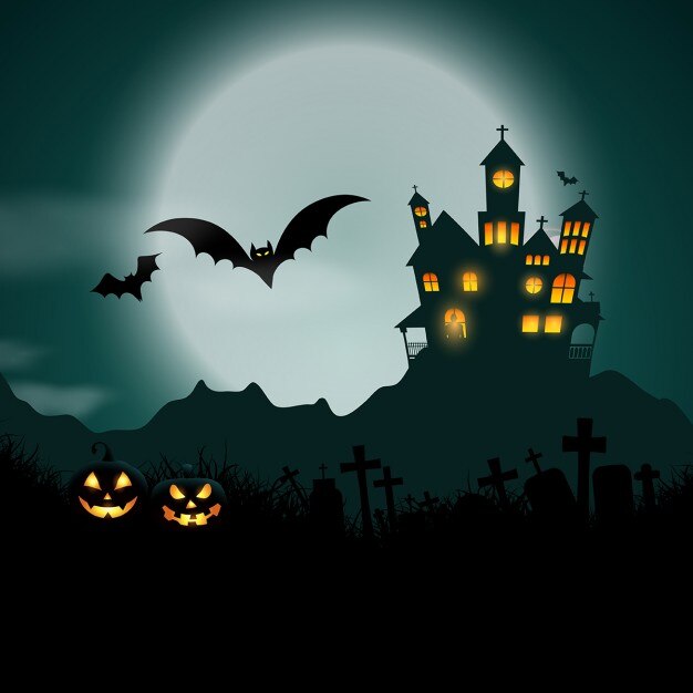 Halloween fond avec la maison et les citrouilles hanté
