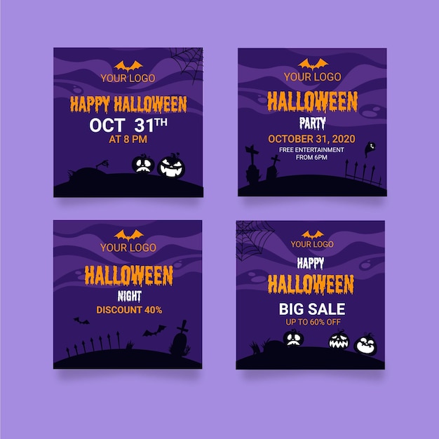 Vecteur gratuit halloween instagram posts