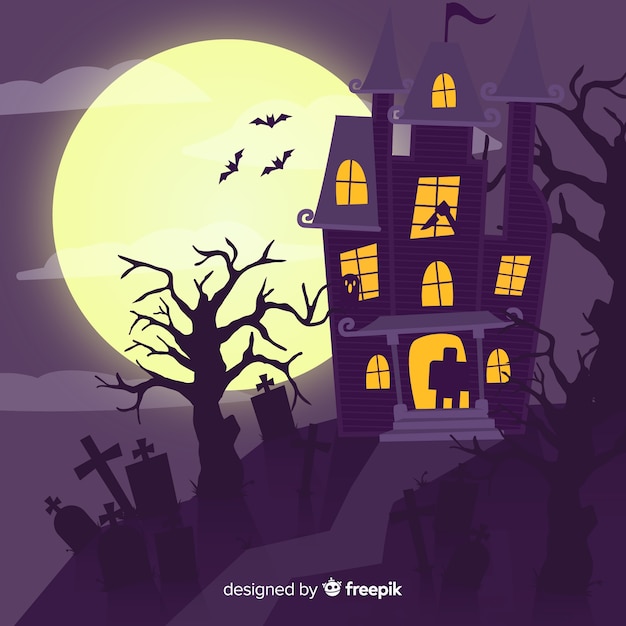 Halloween Maison Hantée Avec Un Design Plat