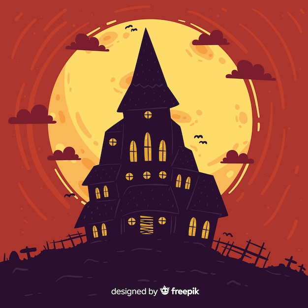 Halloween Maison Hantée Avec Un Design Plat