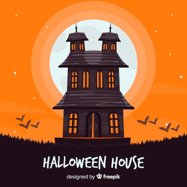 Vecteur gratuit halloween maison hantée avec un design plat