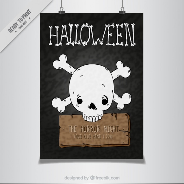 Vecteur gratuit halloween modèle d'affiche du crâne dessiné à la main
