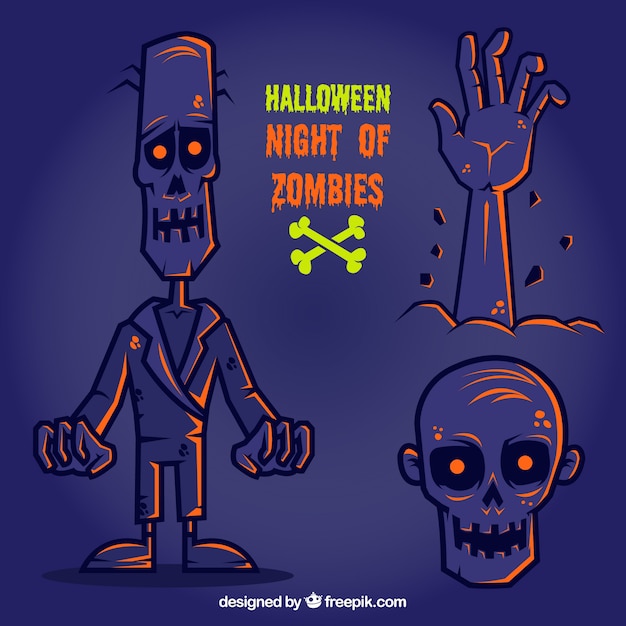 Vecteur gratuit halloween la nuit des zombies